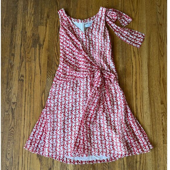 CAROLINA HERRERA New York Red Polka Dot 100% Silk Midi Dress Women's Size 6 - Picture 3 of 10